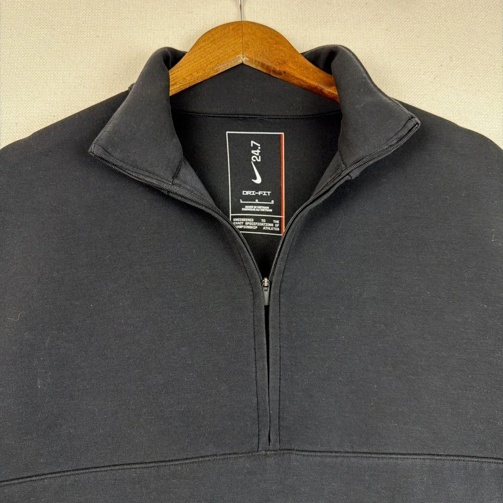 Nike24.7 Dri-Fit 1/2 Zip Pullover Cropped Sweatshirt Size L Black Preppy Stretch
